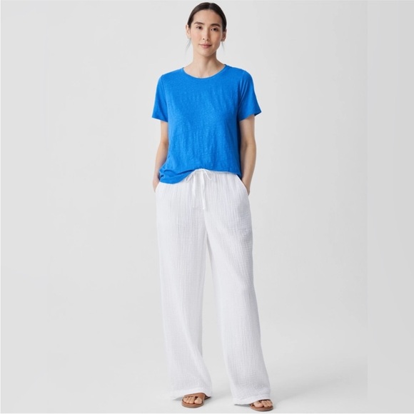 Eileen Fisher Calypso Crew Neck Organic Linen T-Shirt - Picture 2 of 16